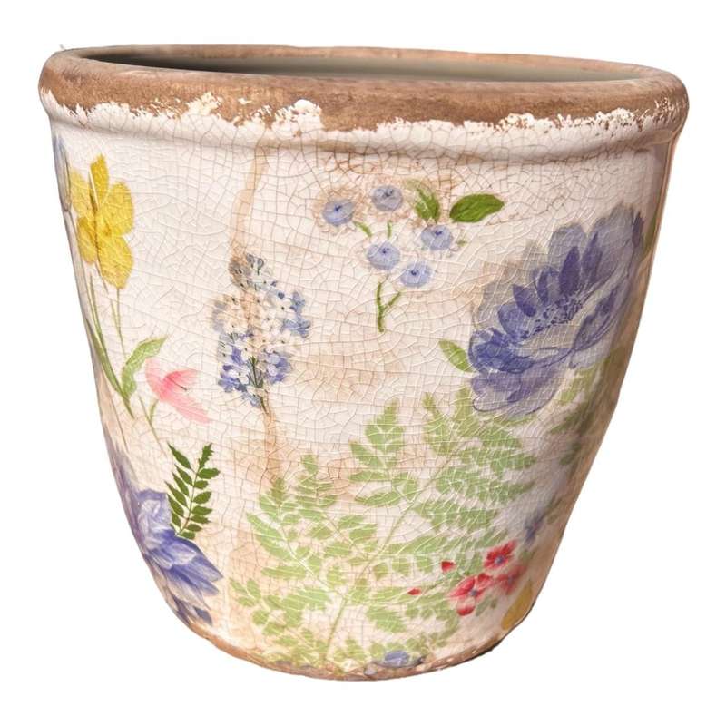 Ceramic Pot - Large Purple Flowers and Leaves