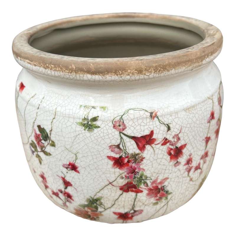 Ceramic Pot - Pink Lily Flower And Edelweiss