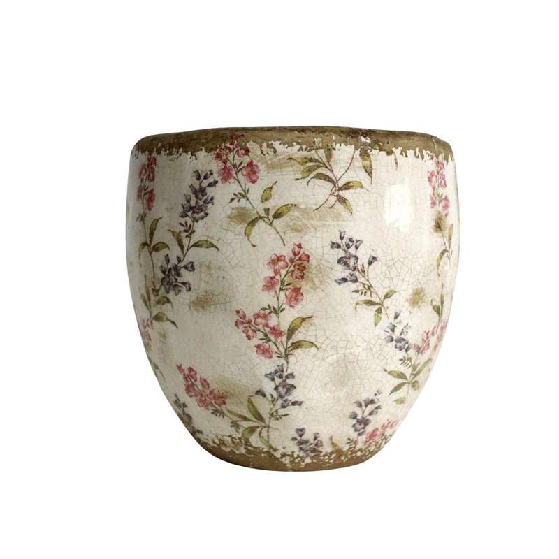 Ceramic Pot - Red and Black Flowers