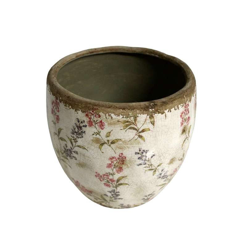 Ceramic Pot - Red and Black Flowers