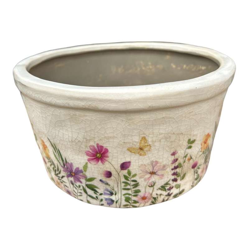 Ceramic Pot - Wildflowers And Butterflies