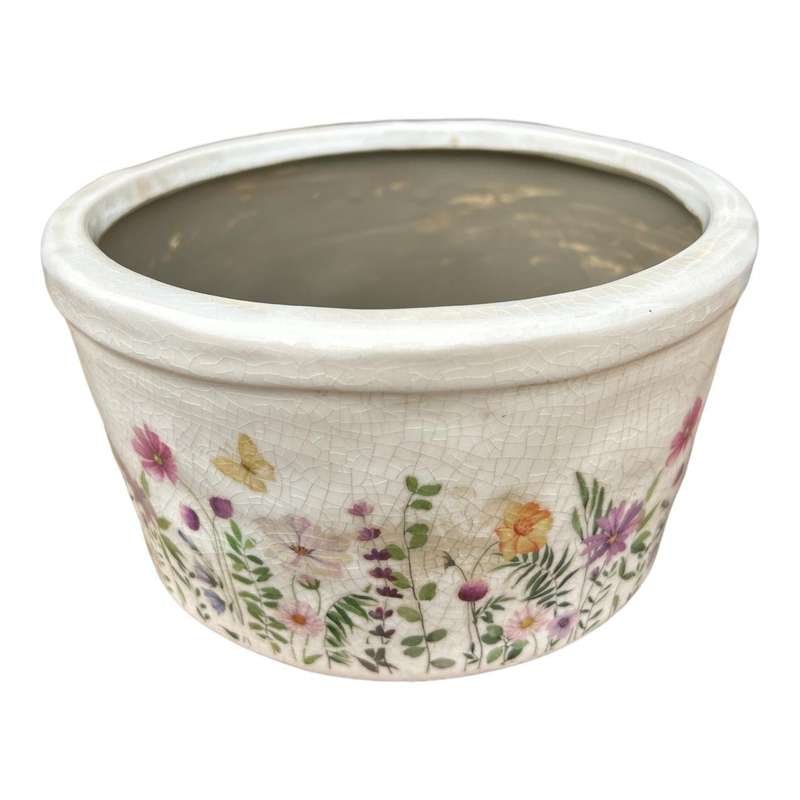 Ceramic Pot - Wildflowers And Butterfly
