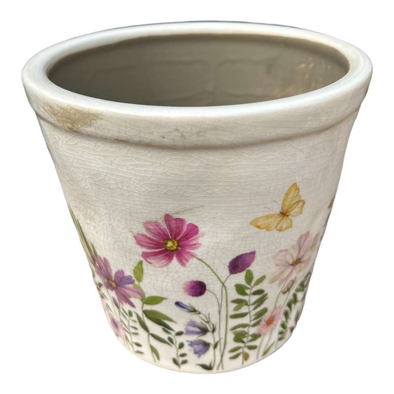 Ceramic Pot - Windflowers And Butterfly