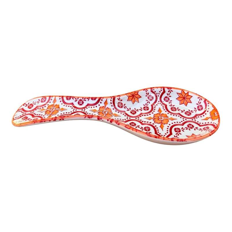 Ceramic Spoon Rest - Orange And Red Mandala