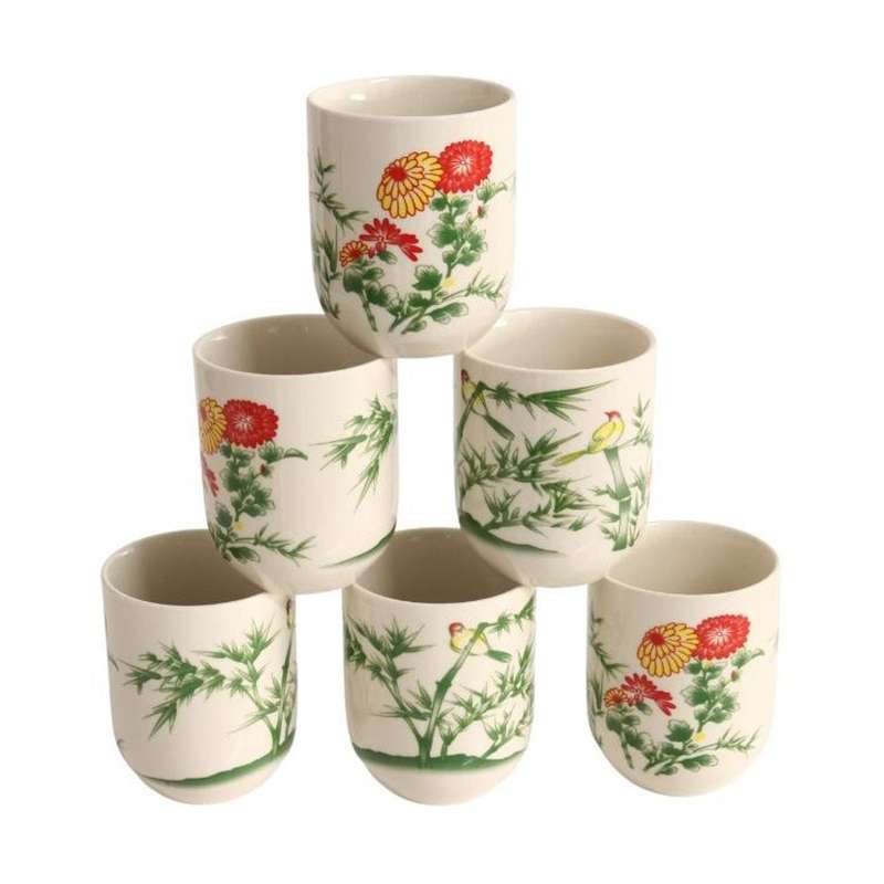 Ceramic Tea Cup Set of 6 - Bamboo And Birds