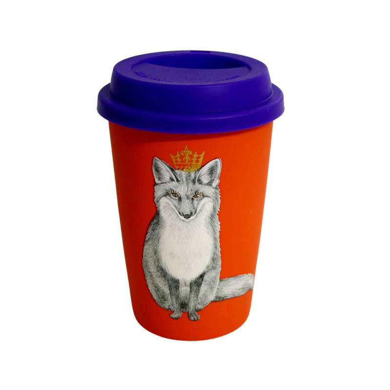 Ceramic Travel Mug - Neon Orange, Fox