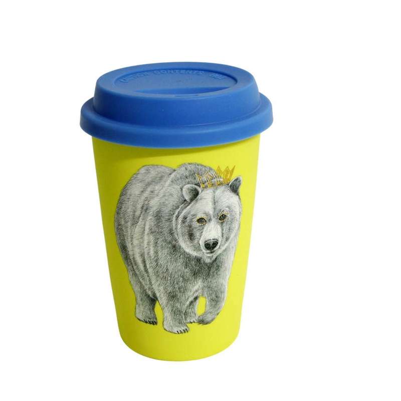 Ceramic Travel Mug - Neon Yellow, Bear