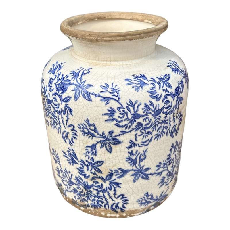 Ceramic Vase - Blue Leaves Silhouettes