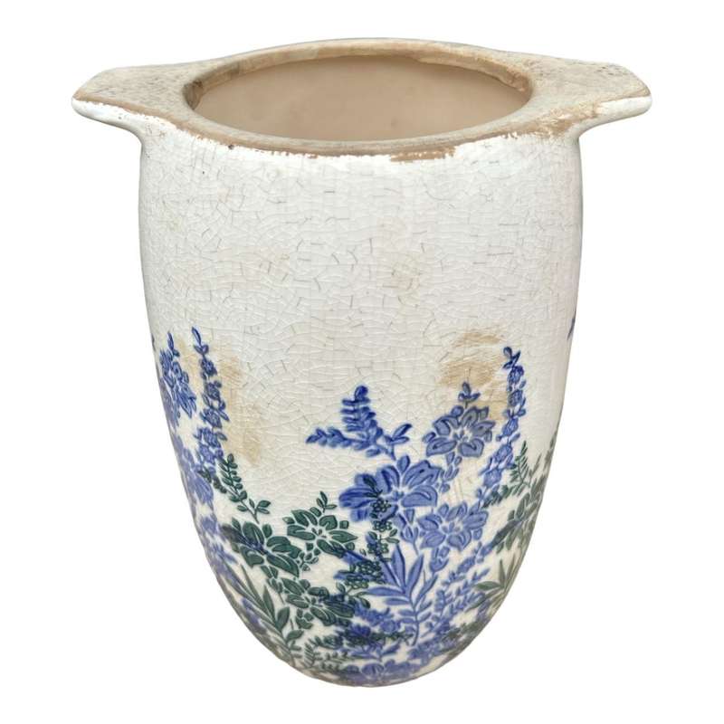 Ceramic Vase - Green And Blue Floral Silhouttes