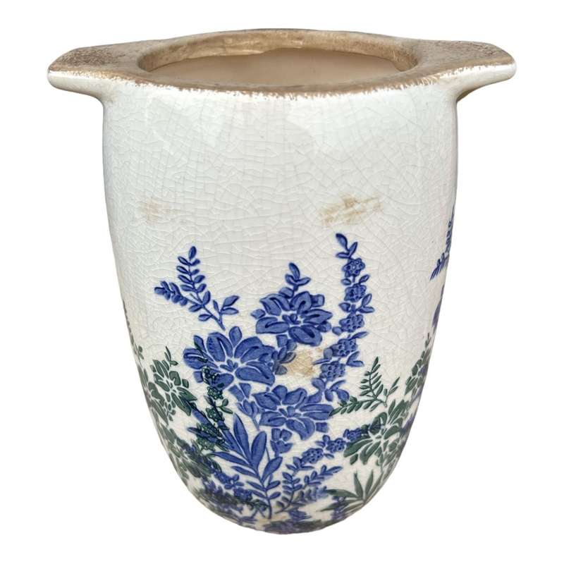 Ceramic Vase - Green And Blue Floral Silhouttes