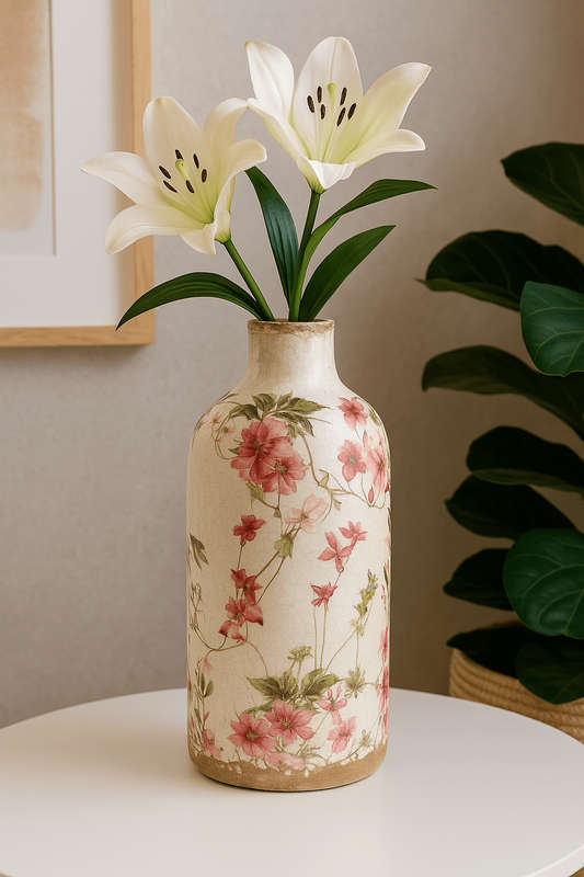 Ceramic Vase - Red Lilly Flowers
