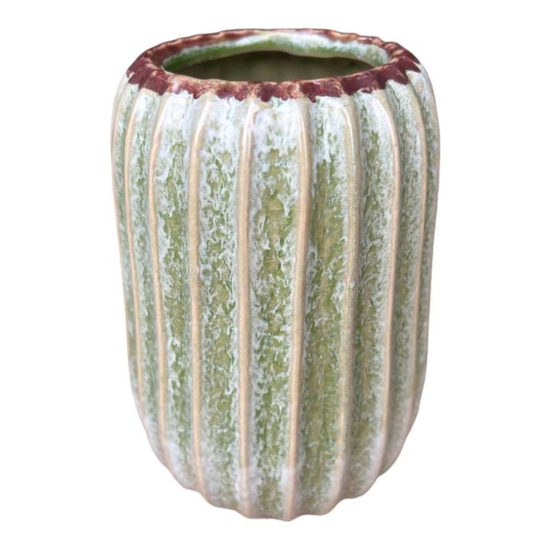 Ceramic Vase - Rustic Green Cactus