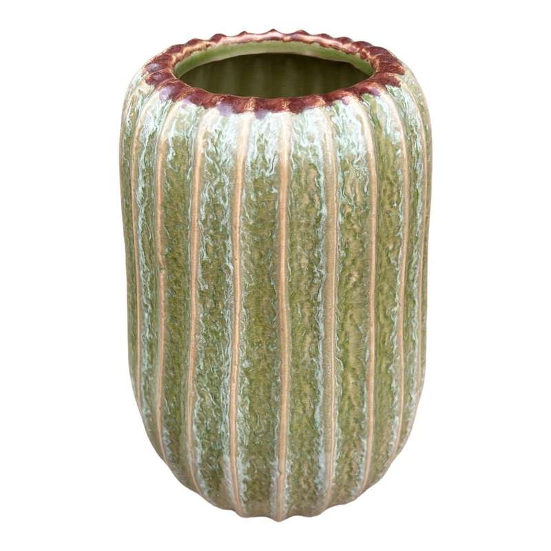 Ceramic Vase - Rustic Green Cactus