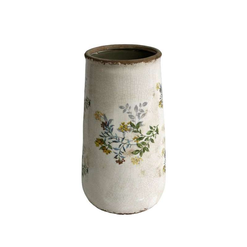 Ceramic Vase - Tiny Yellow And Orange Flowers