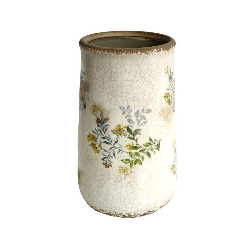 Ceramic Vase - Tiny Yellow And Orange Flowers