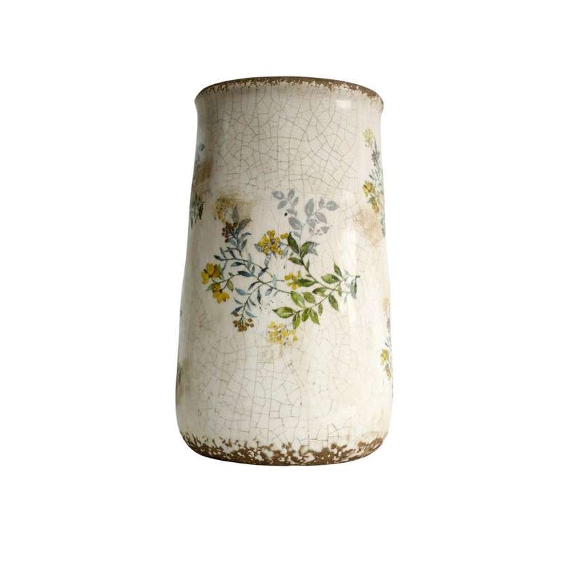 Ceramic Vase - Tiny Yellow And Orange Flowers