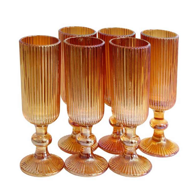 Champagne Glasses Box Of 6 - Gold Lined Pattern