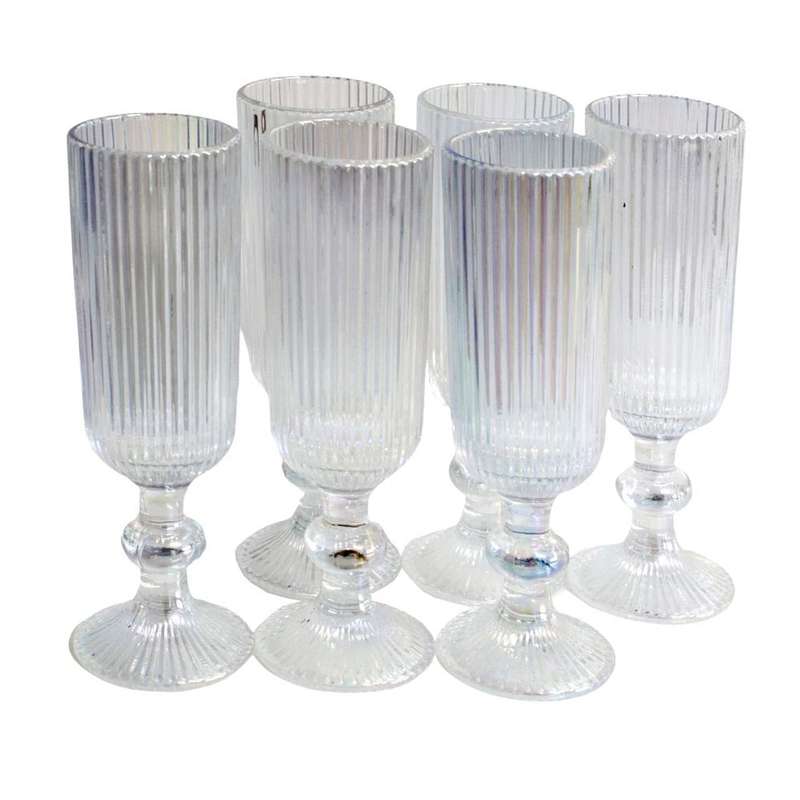 Champagne Glasses Box Of 6 -  Silver Lined Pattern