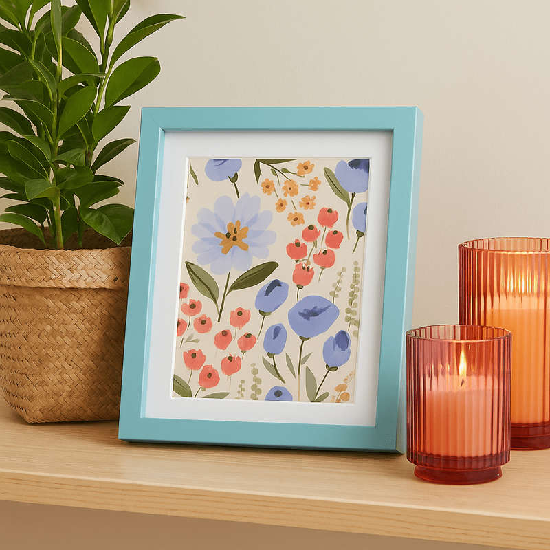 Colourful Flower Blue Border Photo Frame 22x17cm