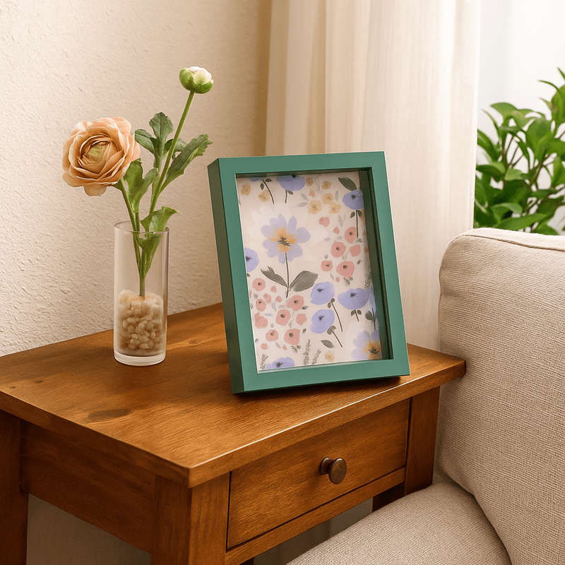 Colourful Flowers Photoframe with Green Border