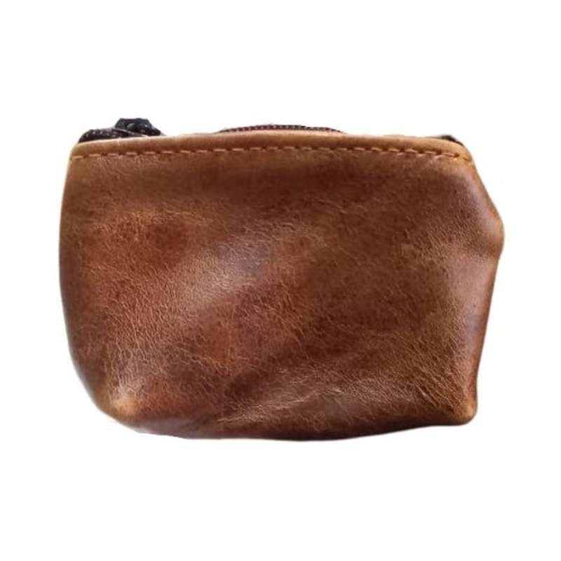 Compact Brown Leather Coin Pouch