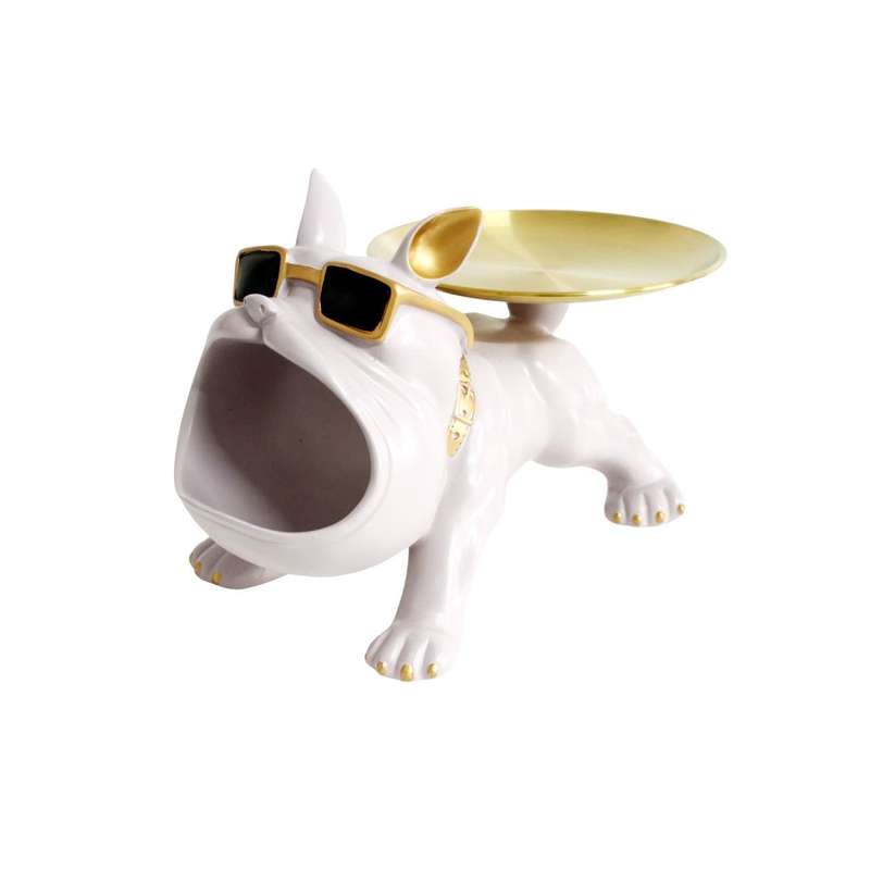 Cool Dog Craft White Big Mouth with Gold Plate Decor