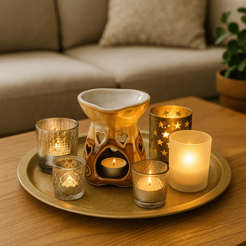 Cream and Brown Ceramic Heart Candle Burner