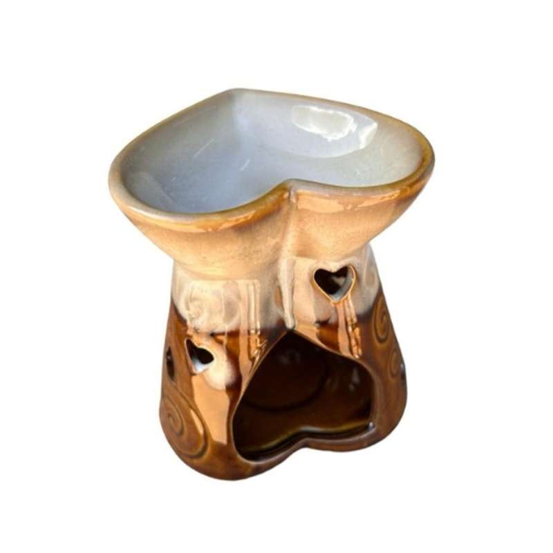 Cream and Brown Ceramic Heart Candle Burner