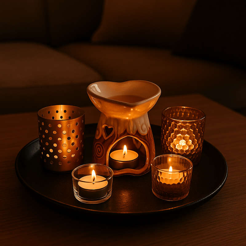 Cream and Brown Ceramic Heart Candle Burner