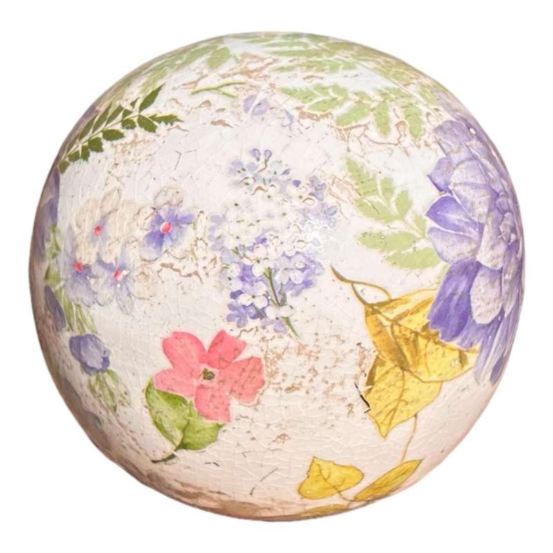 Decorative Ceramic Ball - Large Purple Flowers