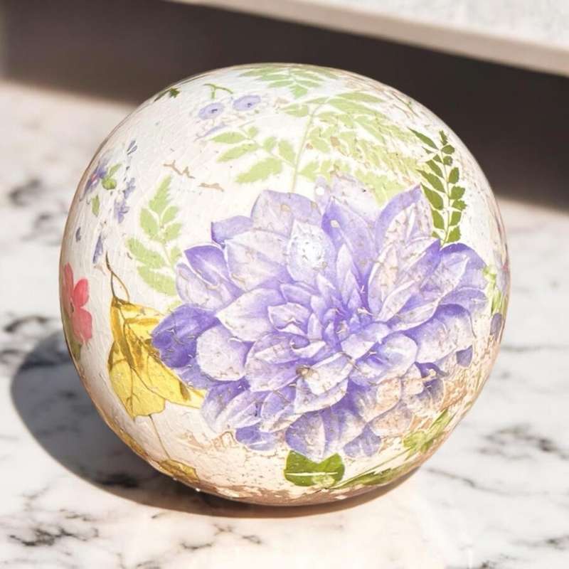 Decorative Ceramic Ball - Large Purple Flowers