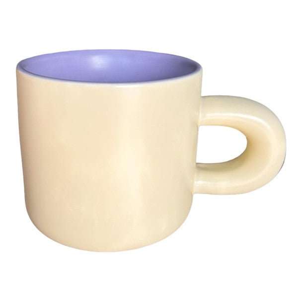 Elegant Beige and Blue Ceramic Mug with Comfortable Thick Handle