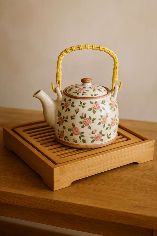Elegant Chinese Tea Pot with Floral and Leafy Motif