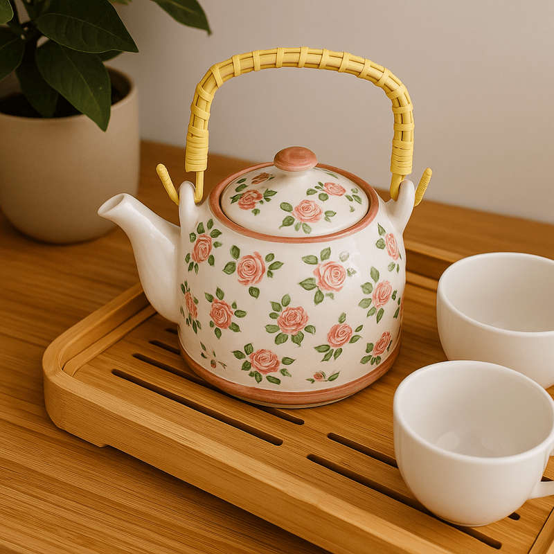 Elegant Chinese Tea Pot with Floral and Leafy Motif