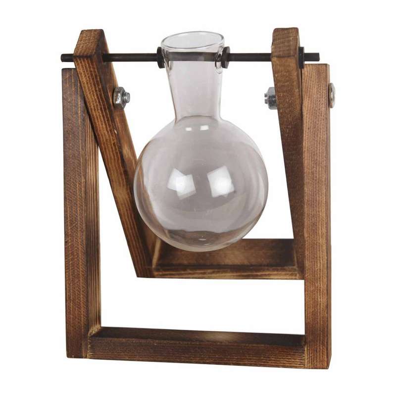Elegant Glass Vase with Wooden Stand