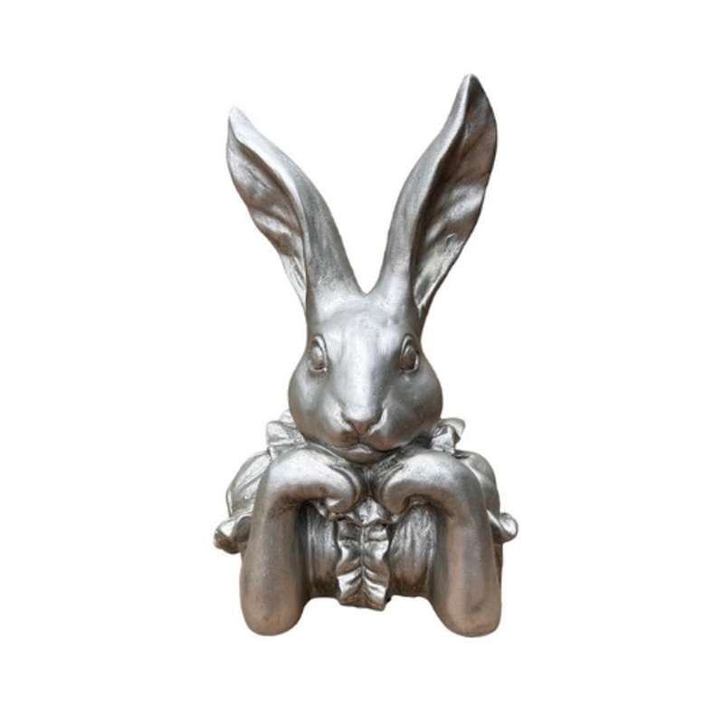 Elegant Silver Contemplative Bunny Bust