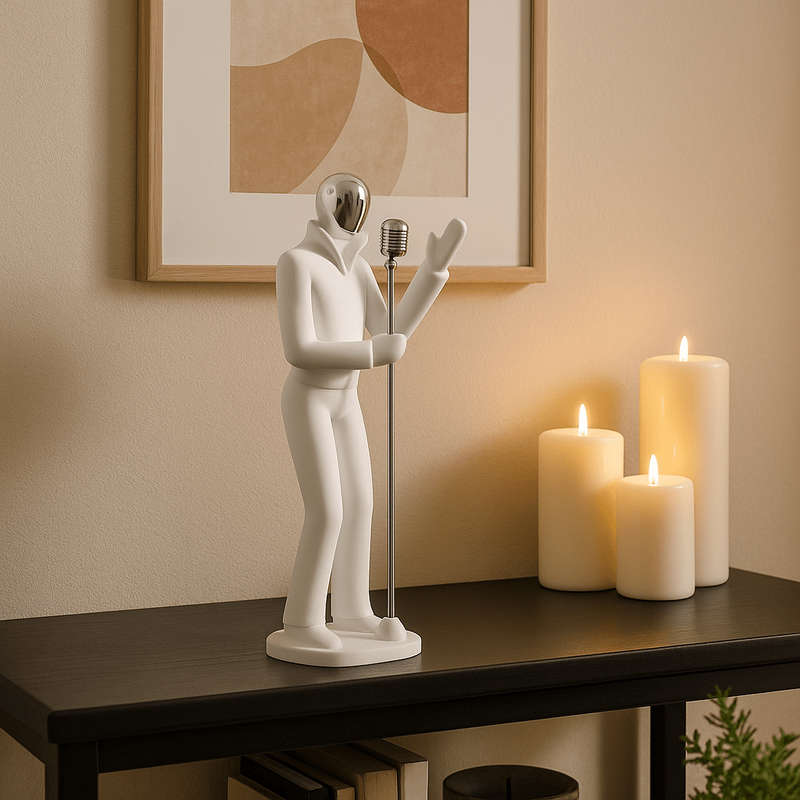 Elegant White and Silver Singer Figurine