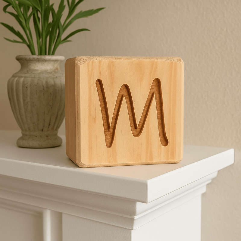 Engraved Handcrafted Wooden Letter Block M