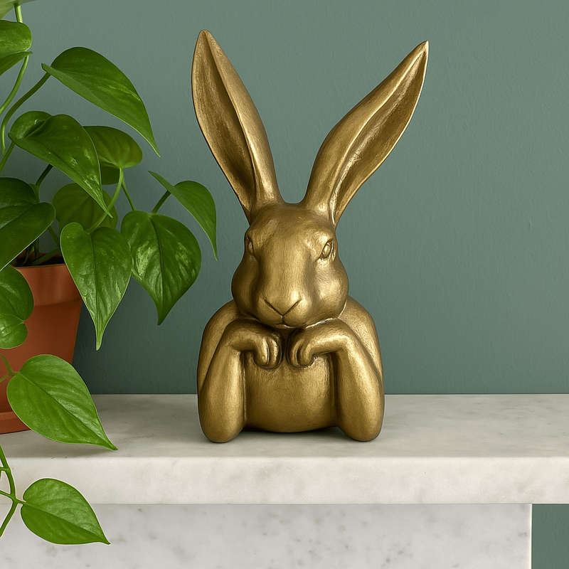 Extra Small Gold Ceramic Bunny Thinking