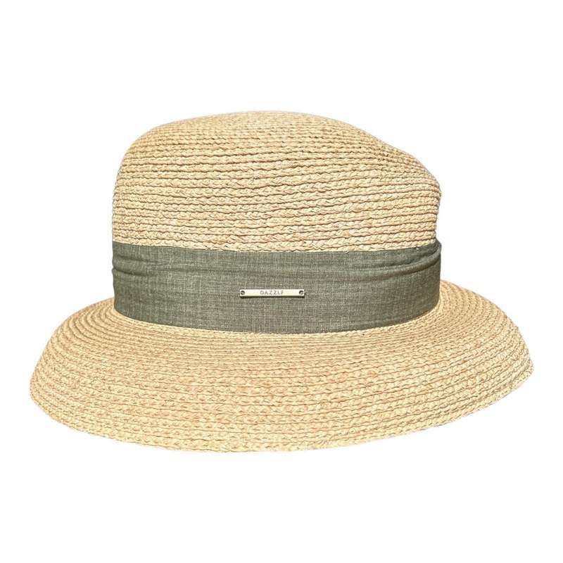 Fedora Hat - Beige, Green Material Band And Metal Plate