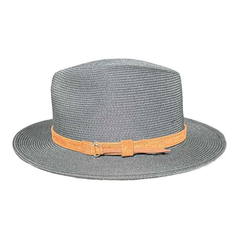 Fedora Hat - Grey, Brown Faux Leather Band