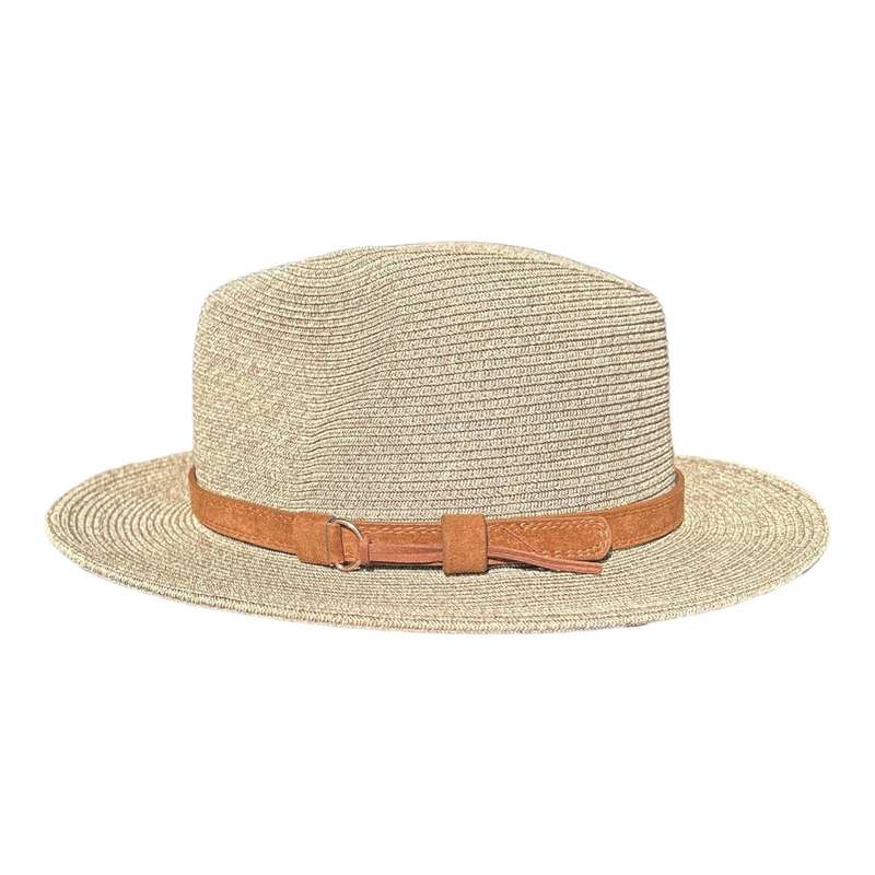 Fedora Hat - Light Brown, Brown Faux Leather Band