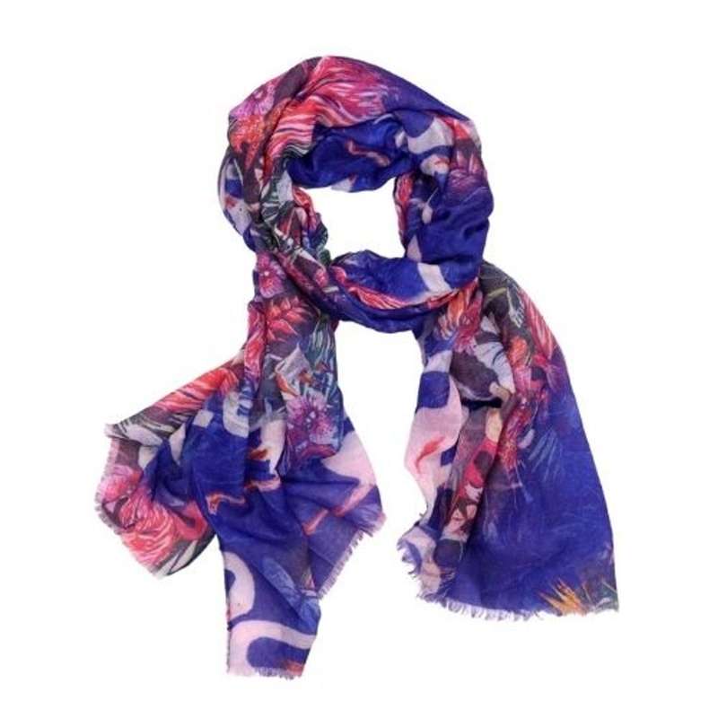 Flamingoes On Blue Scarf