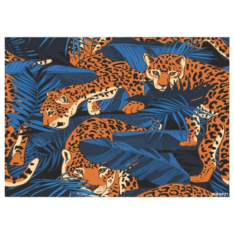 Gift Wrap Sheet - Blue Leaf Leopard