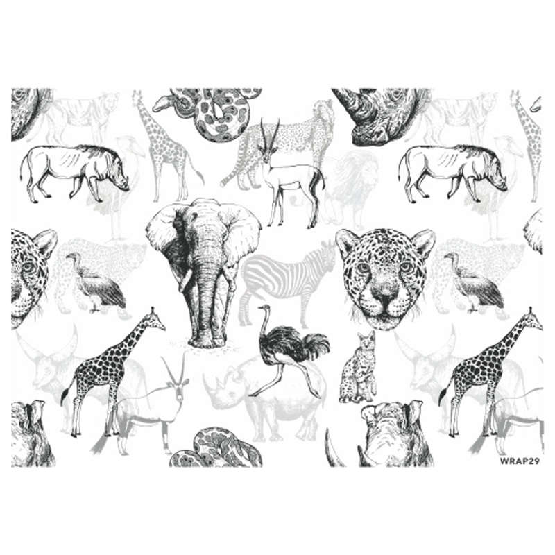 Gift Wrap Sheet - Hand Drawn African Animals