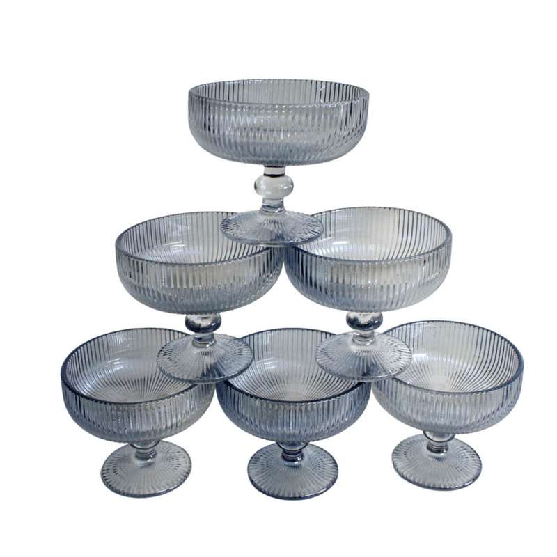 Glass Bowl Box of 6 - Blue Line Pattern