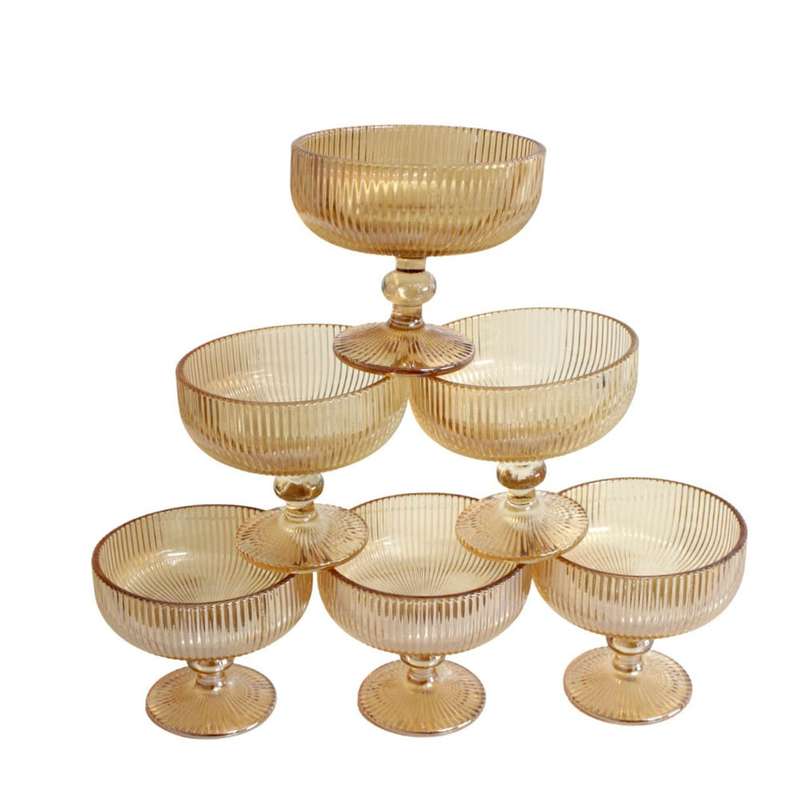 Glass Bowl Box of 6 - Light Yellow Line Pattern