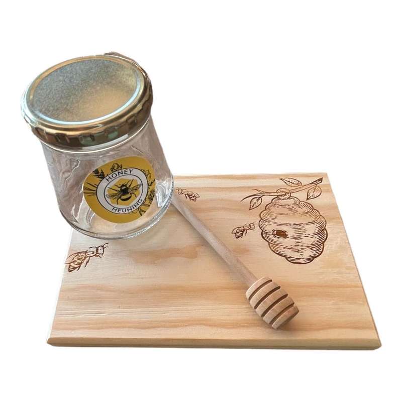 Glass Honey Jar With Side Dipper & Board