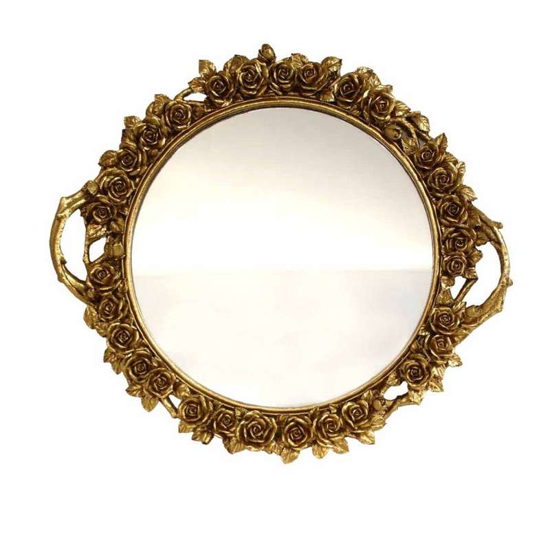 Gold Oval Roses Mirror Tray