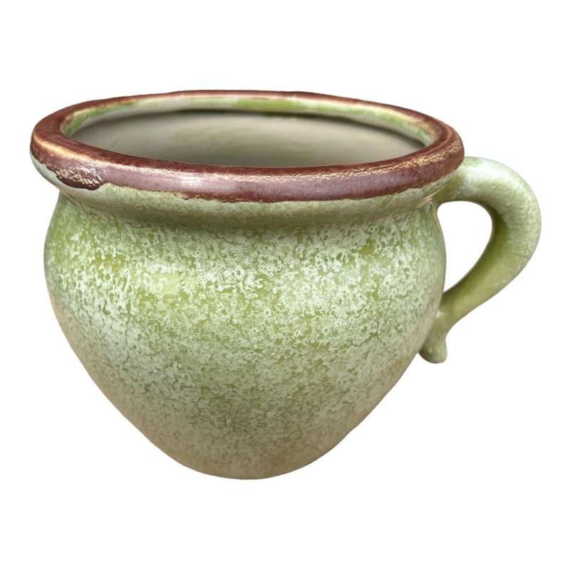 H0043871 Ceramic One Arm Pot - Rustic Green